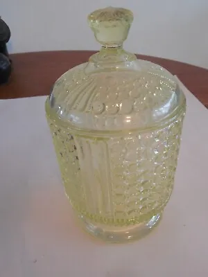 Vintage Yellow Uranium Glass Candy Jar/canister/compote Daisy And Button • $50