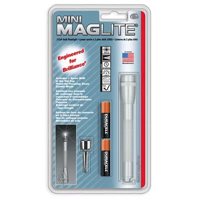 Maglite M3A106 Mini 2-Cell AAA Silver Anondized Aluminum Flashlight Combo Pack • $17.68
