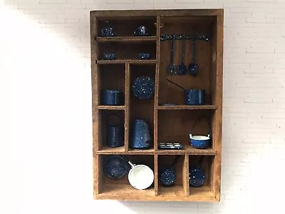 Vintage Wood Shadow Box Display Shelf With Miniature Enamelware • $22