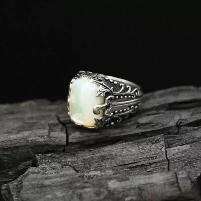 Mother Of Pearl Men Ring | Mother Of Pearl Signet Ring | Sword Pattern Men Ring • $126.62