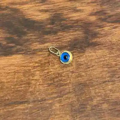 $45 • Buy 6mm Glass Blue Evil Eye Set In 14K Gold Unmarked Necklace Charm Pendant