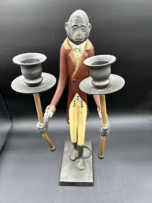 Vintage Bronze/Brass Maitland Smith Butler Monkey Candle Holder • $138.35