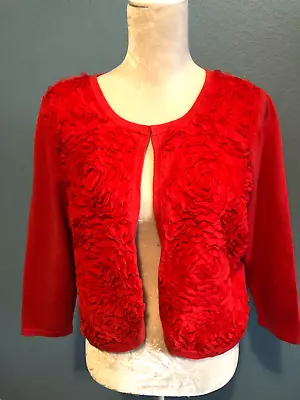 Peter Nygard Orange 3/4 Sleeve Shrug With Raised Sheer Fabric Rose Pattern • $16.96