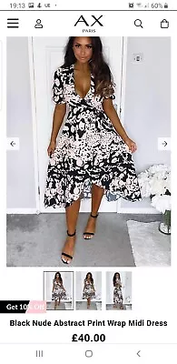 £13.50 • Buy AX Paris Black And Blush Abstract Print Ruffle Long Wrap Dress Size 10