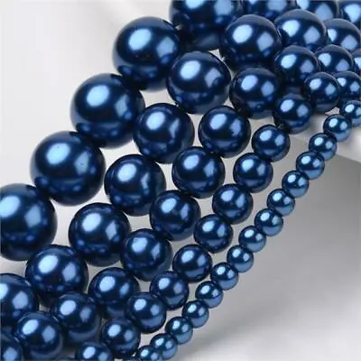 £3.19 • Buy 200 TOP QUALITY STEEL BLUE MIXED SIZE GLASS PEARL BEADS 4mm 6mm 8mm 10mm 12mm