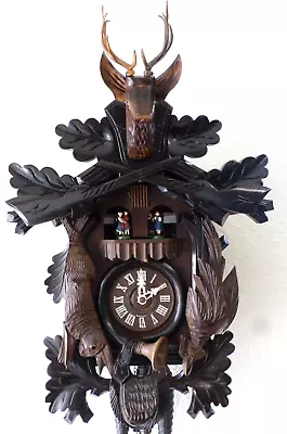 Rare Large Antique German Black Forest Music Dancers Hunter Deer Cuckoo Clock! • $163.50