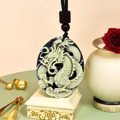 Jade Dragon Pendant Accessories Luxury Man Natural Necklace Amulets Men Jewelry • £10.20