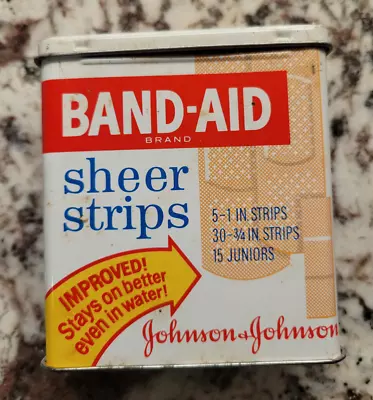 Band-Aid Brand Sheer Strips Hinged Metal Tin Box Johnson & Johnson Empty Vintage • $9.95
