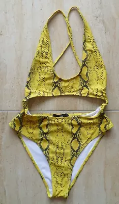 Ladies Missguided Size 8 Yellow & Black Patterned One Piece Bikini / Swimsuit • £4.99