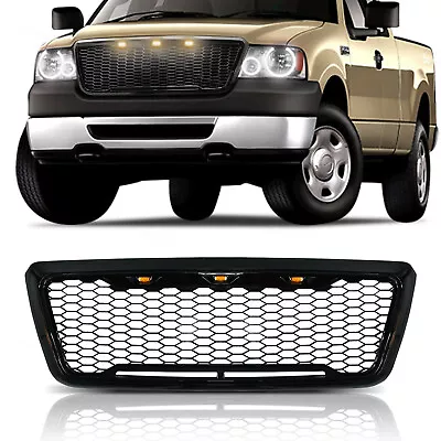 Front Bumper Grille Mesh Grill W/ 3 LED Amber Lights Fits 2004-2008 Ford F-150 • $64.76