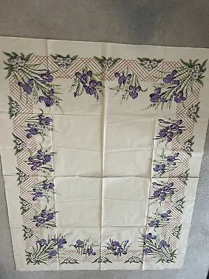 VTG California Hand Print Tablecloth~Vivid Purple Iris Flowers~68” X 52” • $74.99