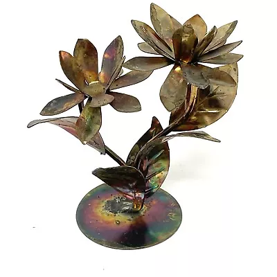 Vintage MCM Metal Art Flower Sculpture Brutalist Small Zamboli Co Patina • $14.99
