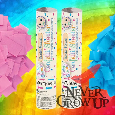 NEW 2 X BABY SHOWER GENDER REVEAL CONFETTI SHOOTER CANNON PINK BLUE POPPER • £6.45