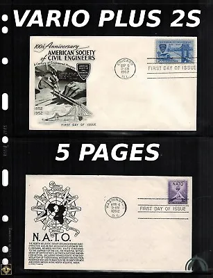 5 VARIO PLUS 2S Pocket Pages For Stamp Currency & Collecting Clear & Black • $19.85