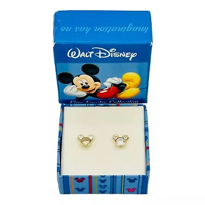 Disney Mickey Mouse Pierced Stud Earrings 14K Yellow Gold Simulated Diamond CZ • $99.95