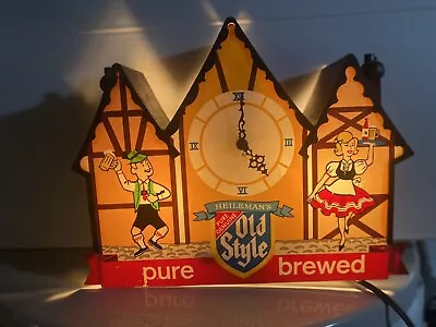 Vintage Heileman's Old Style Beer Light Lighted Clock Sign WORKS • $175