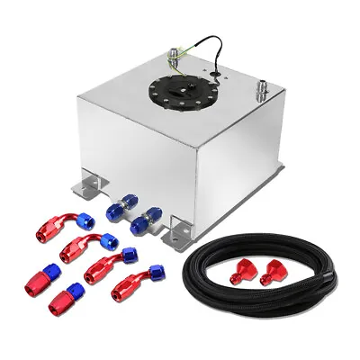 5 Gallon Aluminum Fuel Cell Gas Tank W/ Level Sender + Nylon Fuel Line Hose Kit • $120.78