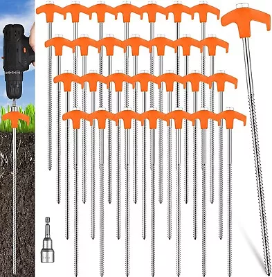 12 Inch Tent Stakes Screw In Camping Stakes Heavy Duty Metal Stake 20 Orange • $45.95