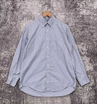 J Press Shirt Large Mens Blue Plaid Long Sleeve Button • $34.99