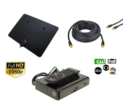 Indoor Digital TV Antenna Black W/Digital Converter Box & RG6 Coaxial Cable LOT • $47.99