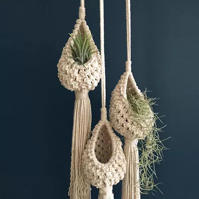 Macrame Plant Hanger Flower Pot Holder Balcony Cotton Linen Door Wall Basket • £6.04