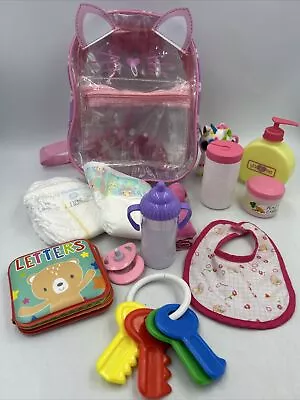 Baby Doll Diaper Bag With Accessories Lot Bottle Pacifiers Rattle Plusy Book • $14.84