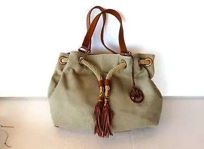 Michael Kors Large Hobo Beige Leather Shoulder Bag Satchel Tassel Purse Satchel • $89.90