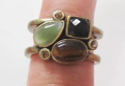 Lia Sophia Dulce Mother Of Pearl Tiger's Eye & Matte Antique Gold Ring Size 7 • $9.99