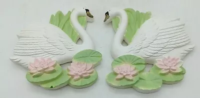 2 Vintage Miller Studio Challkware Chalk Ware Swans Wall Bathroom Decor Set 1987 • $29.99