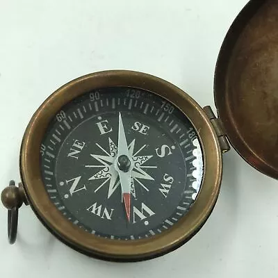 Nautical Brass Finish Compass With Lid Vintage Antique Mini Pocket Style Pendant • $15.98