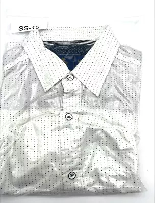 Rugby University White W/ Blue Polka Dot Button Up Pocket Shirt Mens Size Med • $10.13