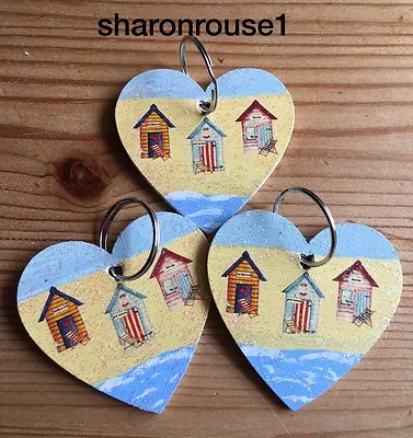 £4.50 • Buy Nautical Seaside Beach Hut Key Ring Decoration Real Wood Heart X 1
