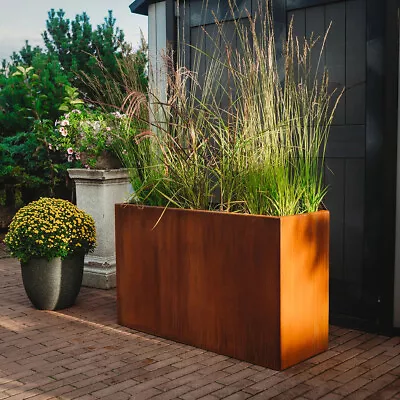 Metal Rectangle Planter Garden Corten Steel Plants Herbs Cube Pot Outdoor Trough • £99.95