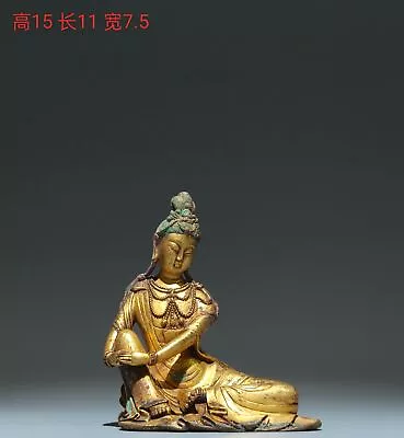 5.9  China Old Antique Qing Dynasty Bronze 24k Gilt Bodhisattva Sitting Statue • $1245