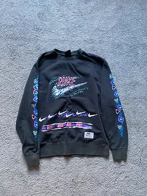 Vintage Nike Stories Graphic Acid Wash Crew Neck Sweatshirt Men's L Black  • $46