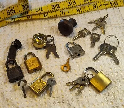 Mini Padlocks Keys Old Heavy Droor Knob LOT Luggage Locks Vintage / Antique'iii  • $49.99