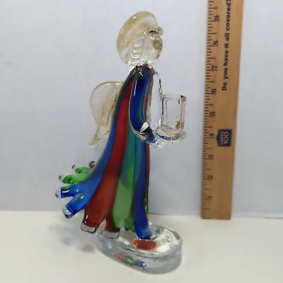 Vintage Murano Glass Angel Candle Holder Art Christianity Gold Red Blue MCM • $196