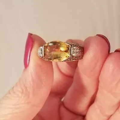 $379 • Buy 14K Yellow Gold East/West Yellow/Madeira Citrine Diamond Rg