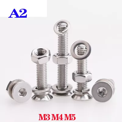 £1.98 • Buy 304 SS Countersunk Head Hex Socket Screws/Bolts & Nut & Flat & Spring Washer Set