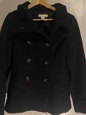 H&M Long Sleeve Collared Black Cotton Stretch Double Breasted Jacket Size 4 • $5