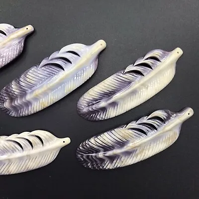 1 PC- Natural Wampum Quahog Shell Feather Carving Bead NEW DIY Special Model 001 • $21.82