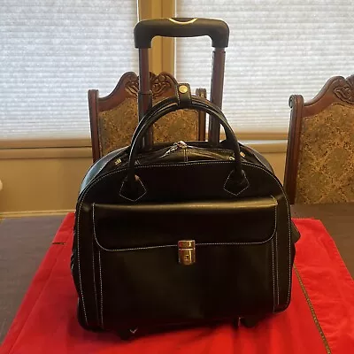 McKLEIN USA GLEN ELLYN BLACK LEATHER DETACHABLE WHEELED  LAPTOP /TRAVEL BAG • $53.20