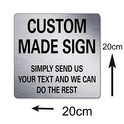 Metal Sign Custom UK Personalised Text Logo Image Custom Brushed Silver - Square • £5.99