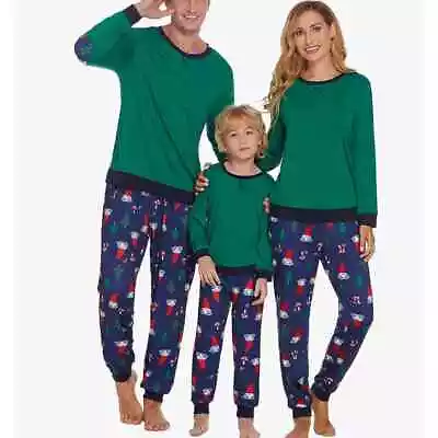 Gnome Christmas Pajamas Navy Joggers Green Shirt  Size Large Mens • $8.99