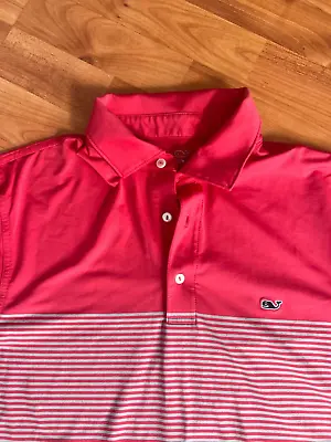 Vineyard Vines Shirt Mens Medium Polo Red Striped Performance Golf Whale Logo • $22.99