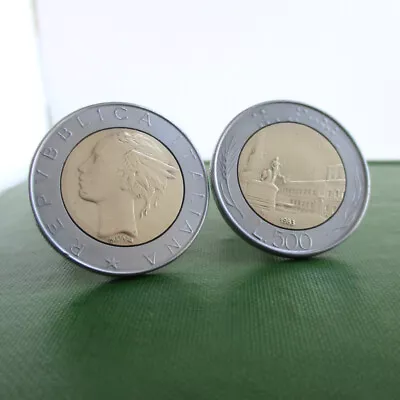 Italy Coin Cuff Links - Repurposed Vintage Repubblica Italiana Bi-Metal 500 Lire • $19.95