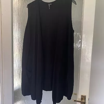 Womens Capsule Black Long Line Waistcoat Size 24 / 26 With Pockets Shaped Front • £5