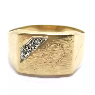 9ct Gold Signet Ring D Monogram - Size V - Set White Stone~ 3.2g Total Weight. • $373.62
