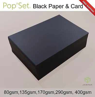 Black Card Paper Popset 80gsm/135gsm/170gsm/290/320gsm/400gsm Crafts Matte Black • £4.66