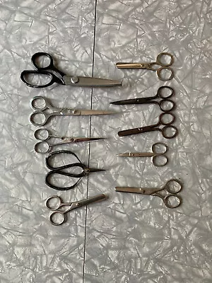 10 Vintage Scissors Metal Lot Of USA Japan German Steel Chrome 8 Box Cutters • $22.99